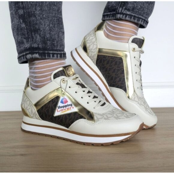 ❤️MK MADDY Women's Trainer Sneaker 5 Monogram Gold Brown Casual Lifestyle Shoes - Picture 1 of 10
